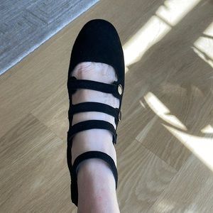 RebeccaMinkoff  black suede block heel.